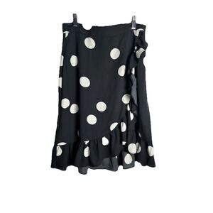 Modcloth It's A Wrap Ruffled A-Line Mini Skirt Women M Black White Polka Dots